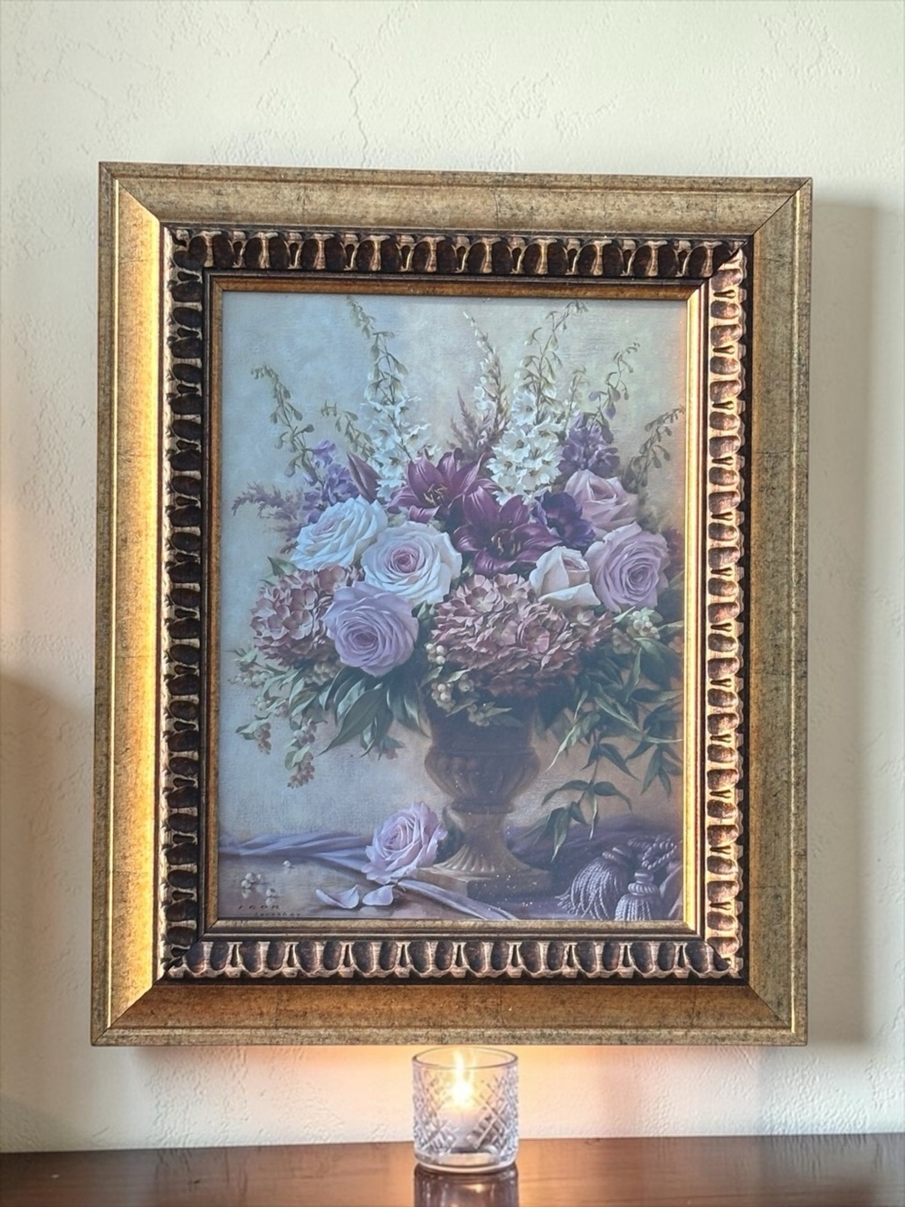 Framed Floral Wall Art – Gold Frame with Lavender Bouquet